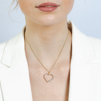 9ct Yellow Gold Silverfilled Crystals On Heart Cut Out Pendant