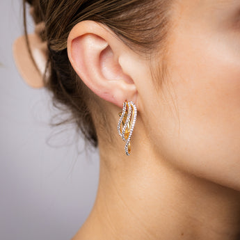 9ct Yellow Gold Silverfilled Crystals On Fancy Half Hoop Earrings