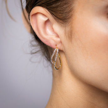 9ct Yellow Gold Silverfilled Crystals On Twisted Hoop Earrings