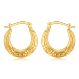 9ct Yellow Gold Silverfilled Greek Key Pattern Creole Hoop Earrings
