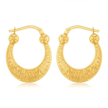 9ct Yellow Gold Silverfilled Textured Creole Hoop Earrings