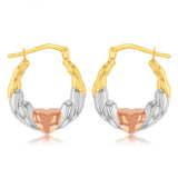 9ct Multitone Gold Silverfilled Heart Patterned Hoop Earrings