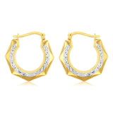 9ct Yellow Gold Silverfilled Diamond Cut Geometric Pattern Hoop Earrings