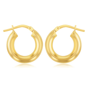9ct Yellow Gold Silverfilled Polished Tube 15mm (External) Hoop Earrings