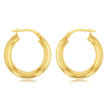 9ct Yellow Gold Silverfilled Polished Tube 20mm (External) Hoop Earrings