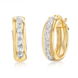 9ct Two Tone Gold Silverfilled Patterned Hoop Earrings