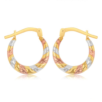 9ct Multitone Gold Silverfilled Twisted Creole Hoop Earrings