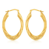 9ct Yellow Gold Silverfilled Textured Twisted Hoop Earrings