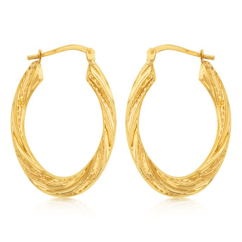 9ct Yellow Gold Silverfilled Textured Twisted Hoop Earrings