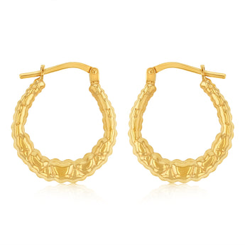 9ct Yellow Gold Silverfilled Patterned Creole Hoop Earrings