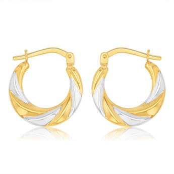 9ct Two Tone Gold Silverfilled Twisted Creole Hoop Earrings