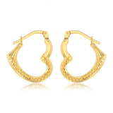 9ct Yellow Gold Silverfilled Patterned Heart Shaped Hoop Earrings