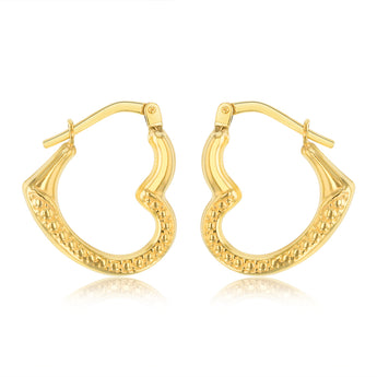 9ct Yellow Gold Silverfilled Patterned Heart Shaped Hoop Earrings
