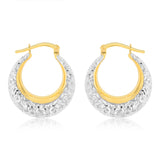 9ct Yellow Gold Silverfilled Textured Creole Hoop Earrings