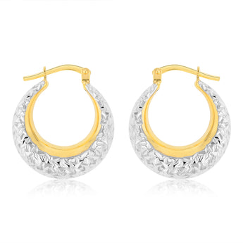 9ct Yellow Gold Silverfilled Textured Creole Hoop Earrings