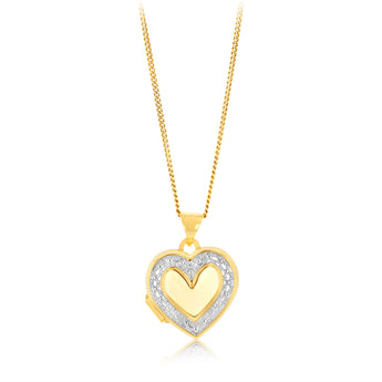 9ct Yellow Gold Silverfilled Patterned Heart Shaped Locket Pendant