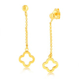 9ct Yellow Gold Silverfilled Fancy Clover Leaf Drop Earrings