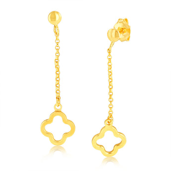 9ct Yellow Gold Silverfilled Fancy Clover Leaf Drop Earrings