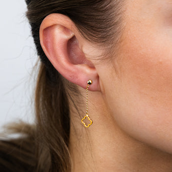 9ct Yellow Gold Silverfilled Fancy Clover Leaf Drop Earrings