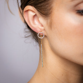 9ct Yellow Gold Silverfilled Crystals On Circle And Bar Drop Earrings