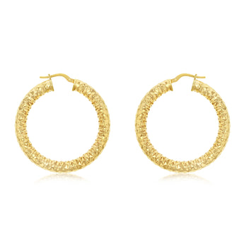 9ct Yellow Gold Silverfilled Sparkle Hollow 30mm Hoop Earrings