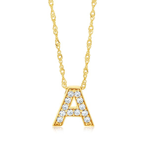 9ct Yellow Gold Silverfilled Cubic Zirconia Initial Letter "A" Pendant On Chain