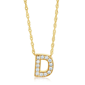 9ct Yellow Gold Silverfilled Cubic Zirconia Initial Letter "D" Pendant On Chain