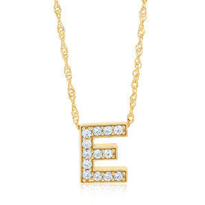 9ct Yellow Gold Silverfilled Cubic Zirconia Initial Letter "E" Pendant On Chain