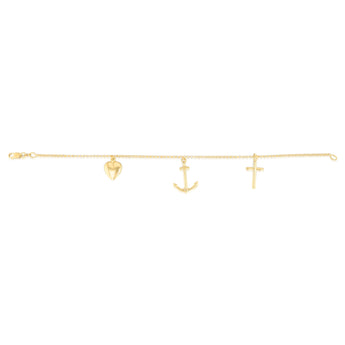 9ct Silverfilled Heart-Anchor-Cross Charm Fancy Bracelet