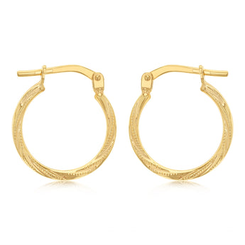 9ct Yellow Gold Silverfilled Textured Hoop Earrings