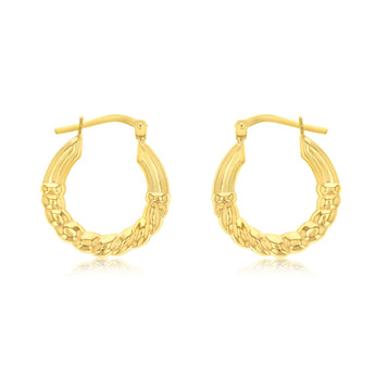 9ct Yellow Gold Silverfilled Textured Hoop Earrings