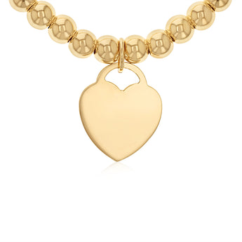 9ct Yellow Gold Silverfilled Beaded Bracelet with Heart Charm