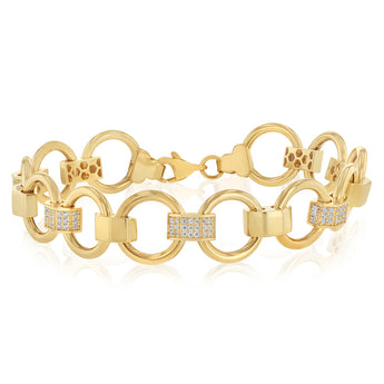 14ct Yellow Gold Silver Filled Cubic Zirconia Belcher 19cm Bracelet