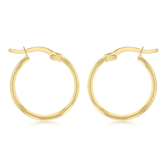 9ct Yellow Gold Silver Filled Plain 15mm Hoop Earrings