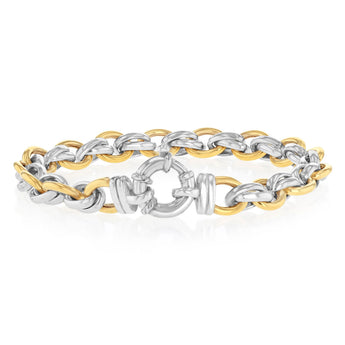 9ct Yellow Gold and Sterling Silver 20cm Fancy Belcher Bracelet with Bolt Ring Clasp