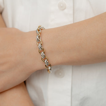 9ct Yellow Gold and Sterling Silver 20cm Fancy Belcher Bracelet with Bolt Ring Clasp