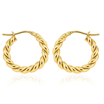 9ct Yellow Gold Silverfilled Twist 10mm Hoop Earrings