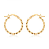 9ct Yellow Gold Silverfilled Twist 15mm Hoop Earrings