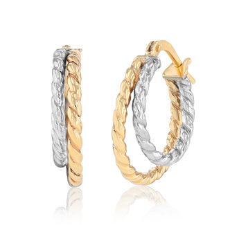 9ct Two Tone Silverfilled Twisted Double Hoop Earrings