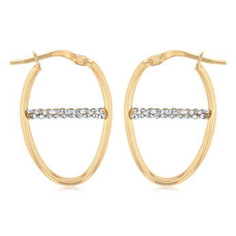 9ct Yellow Gold Silverfilled Fancy Cubic Zirconia Oval Hoop Earrings