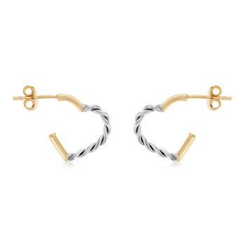 9ct Two Tone Gold Silverfilled Twist Heart Hoop Earrings