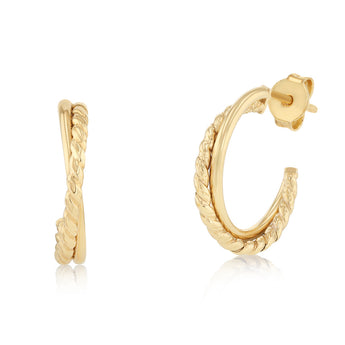 9ct Yellow Gold Silverfilled Fancy Twist 3/4 Hoop Earrings