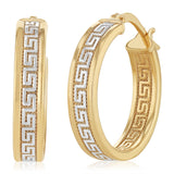 9ct Two Tone Gold Silverfilled Greek Key Hoop Earrings