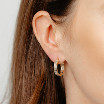 9ct Two Tone Gold Silverfilled Greek Key Hoop Earrings