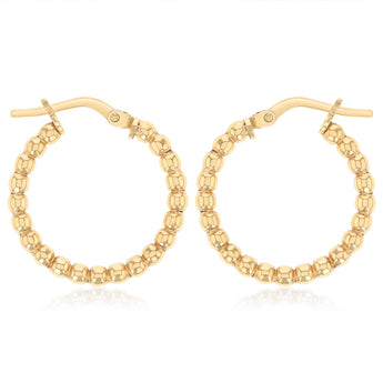9ct Yellow Gold Silverfilled Medium Beaded Hoop Earrings
