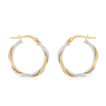 9ct Two Tone Gold Silverfilled Medium Twist Hoop Earrings