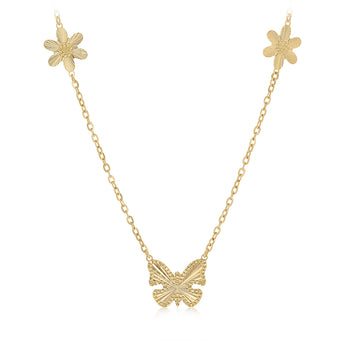 9ct Yellow Gold Silver Filled Butterfly and Flower 45cm Necklace