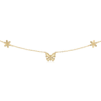 9ct Yellow Gold Silver Filled Butterfly and Flower 45cm Necklace