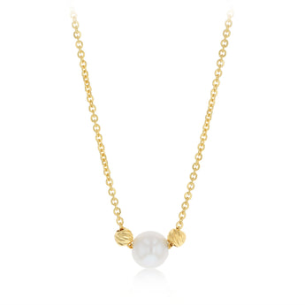 9ct Yellow Gold Silver Filled Pearl and Hammered Rolo Necklace