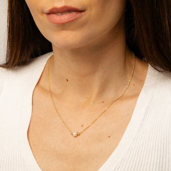 9ct Yellow Gold Silver Filled Pearl and Hammered Rolo Necklace